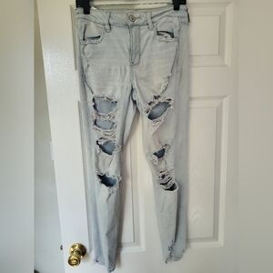 Light Wash Destructed American Eagle Skinny Jeans